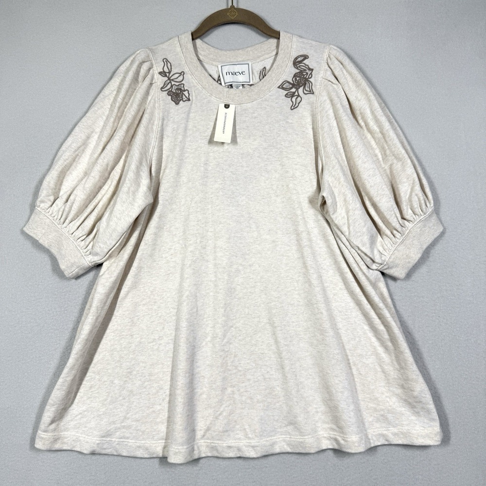Maeve Anthropologie Top Women Large Embroidered Half Sleeve Swing Sweatshirt NWT
